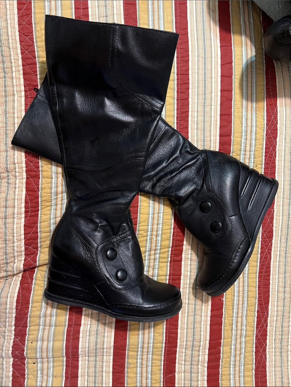 Black gothic  Wedge Knee-High Boots - Women Sz 6